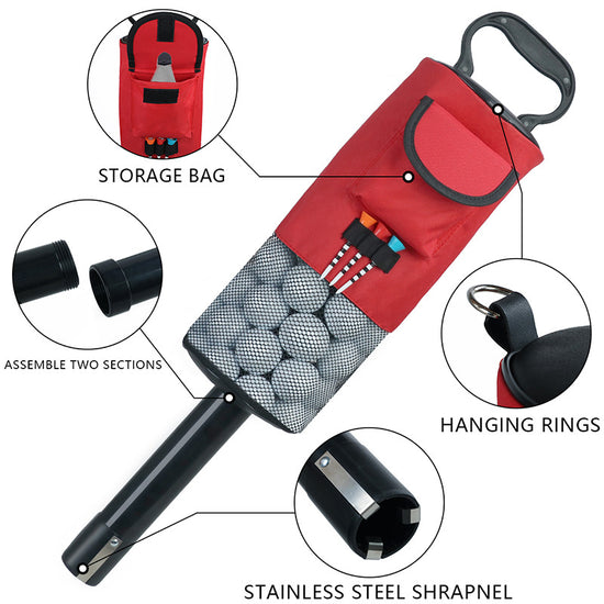 Black Lightweight Golf Retriever with Detachable No-Bend Shag Tube & Mesh Bag Holding Up to 70-Ball