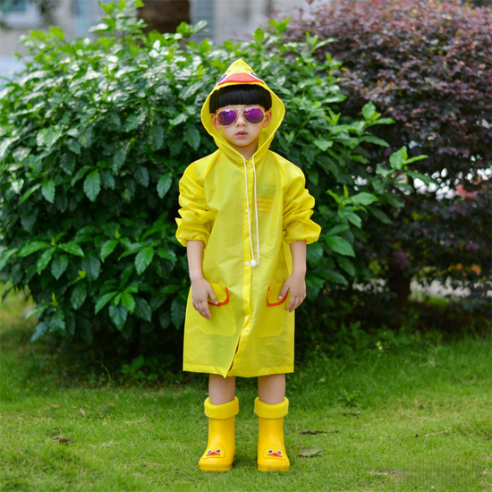 Kids Cartoon Rain Gear Set - Eco-Friendly Odorless Yellow Duck Raincoat & Matching 16cm Duck Rain Boots with Detachable Warm Cotton Liner