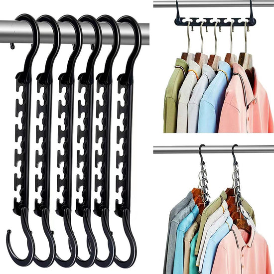 Ultimate Closet Space-Saver Set: 9-Tier Sliver Stainless Steel Retractable Pants Rack & 10-Pack Multi-Port Magic Hangers