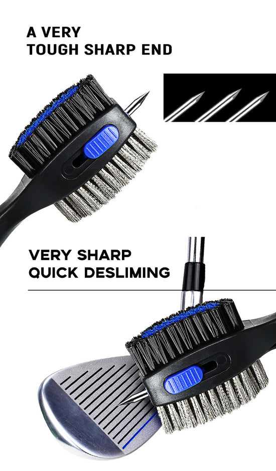 Green Premium Golf Club Cleaning Brush Extra Large Head Dual Bristles Retractable Zip Line & Groove Cleaner Spike Anti-Slip Ergonomic Grip 29cm