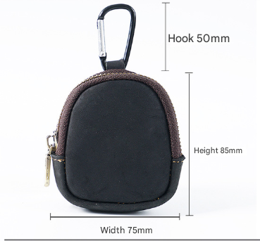 Black Genuine Crazy Horse Leather Mini Coin Purse Zipper Shell Pouch Small Earphone Case Key Holder with Carabiner Clip 8.5cm for Travel