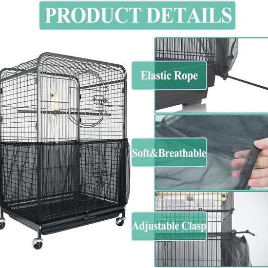 S Black Star【Height 17, Circumference 110】 Large Bird Cage Seed Catcher Net Cover - Adjustable Mesh Guard Splash-Proof Dust Cover for Indoor Outdoor Cages