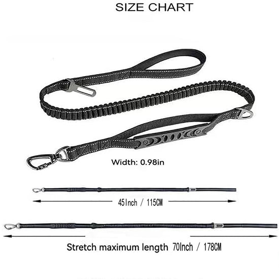 Khaki Heavy Duty Elastic Bungee Dog Leash | Anti-Pull Safety Shock Absorber | Multi-Functional Training Lead for Medium to Large Dogs