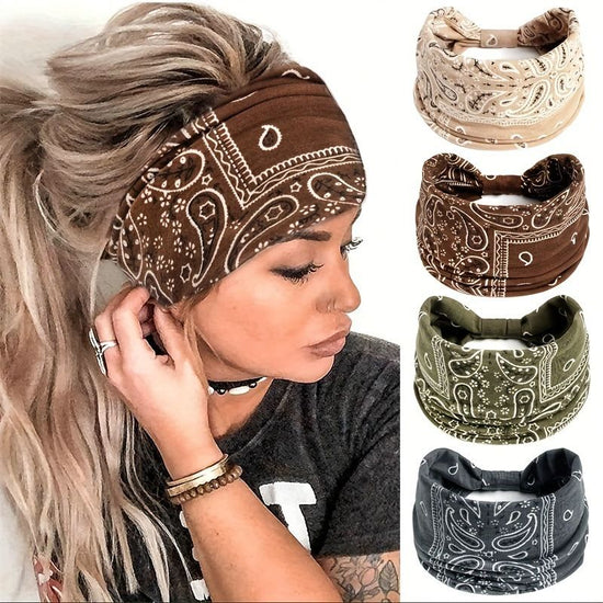 Brown Bohemian Yoga Headband – Elastic Sweat-Wicking Hairband for Women