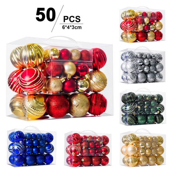 Dark Green 50-Piece Assorted Christmas Bauble Set – Shatterproof Ornaments with Mixed Finishes for Holiday Tree Decor
