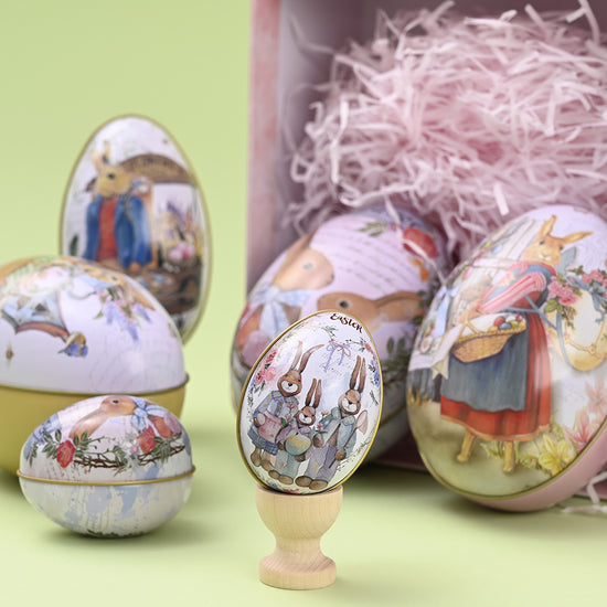 Easter Decorative Tin Egg Set of 3 Sizes with Vintage Rabbit Artwork for Home Display and Gift Giving(Style B)