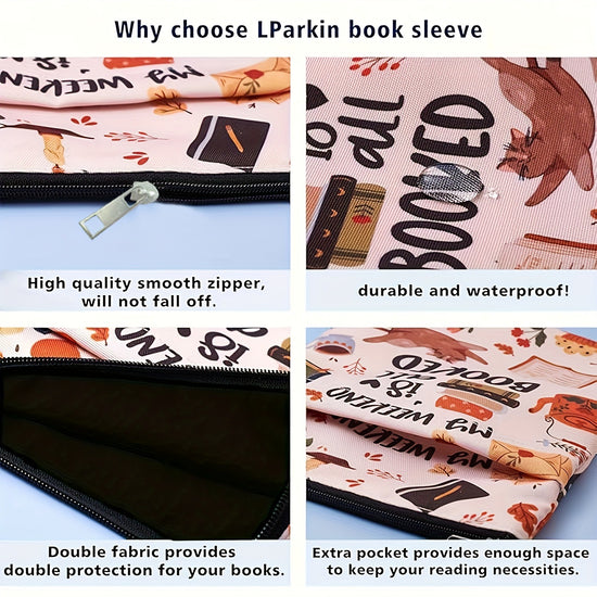 Dog Zippered Book Sleeve with Printed Design – Waterproof Protective Cover for Books, Ideal for Readers and Students with Extra Pocket & Carry Strap