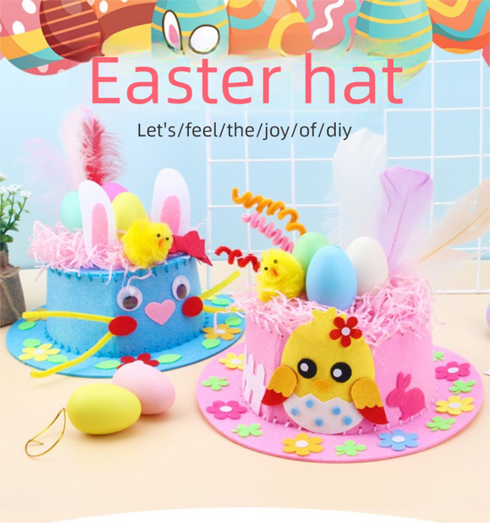 Yellow DIY Easter Hat Craft Kit – Kids’ Handmade Decoration Set with Accessories for Easter Parties, School Activities and Home Crafts