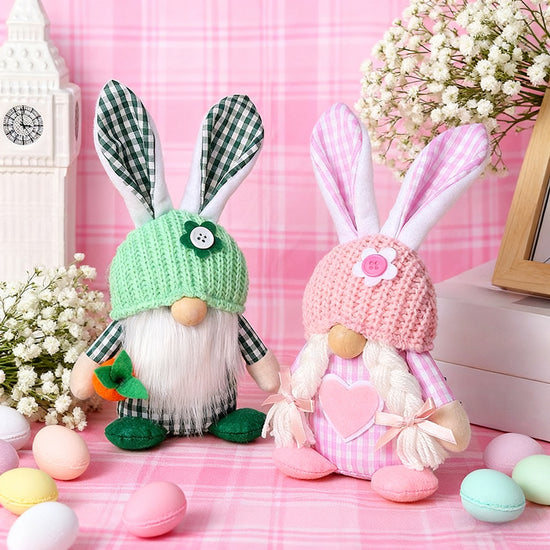 2-Piece Easter Bunny Gnome Set – Matching Decorative Figurines in Complementary Color Schemes for Spring Display