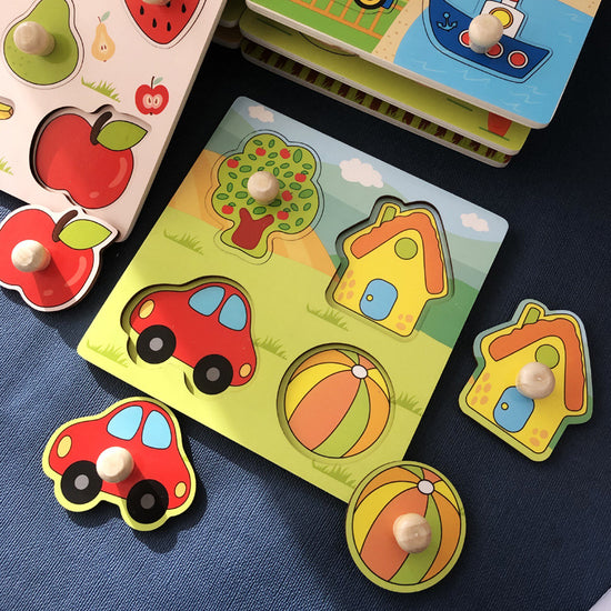 Transport Hand-Grip Puzzle Board – Educational Shape Matching Toy for Early Learning, 14.5cm Square Design