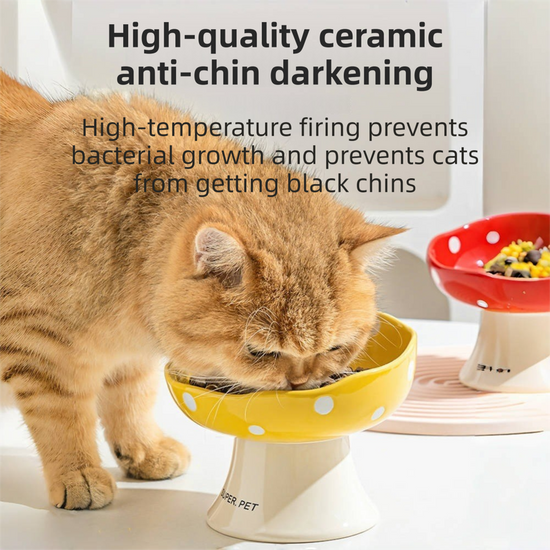 Yellow Elevated 15° Tilted Ceramic Cat Bowl - Anti-Chin Acne Glaze Finish, Non-Slip Weighted Base & Neck Protection Pet Feeder
