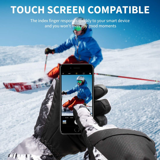 2-Pair Winter Waterproof Touchscreen Ski Gloves - Anti-Slip Thermal Mitts for Men & Women (Black & Orange Graffiti Print)