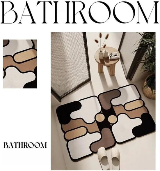 Ultra-Absorbent Instant Dry Diatom Mud Bathroom Mat (50 x 80 CM) - Puzzle Decor Anti-Slip Rubber Rug for Kitchen, Entryway & Shower(Style B)