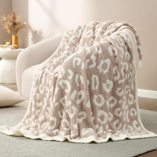 Leopard Print Checkerboard Flannel Throw Blanket(Small 70 x 100 CM) - Anti-Pilling Trendy Soft Plush Blanket for Bed, Sofa & Travel