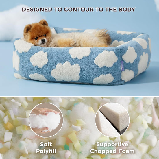 91x68x20 CM Cute Square Plush Pet Bed with Removable Cover & 5 Bolsters Support - Blue Sky and White Clouds Machine Washable Calming Dog & Cat Sofa