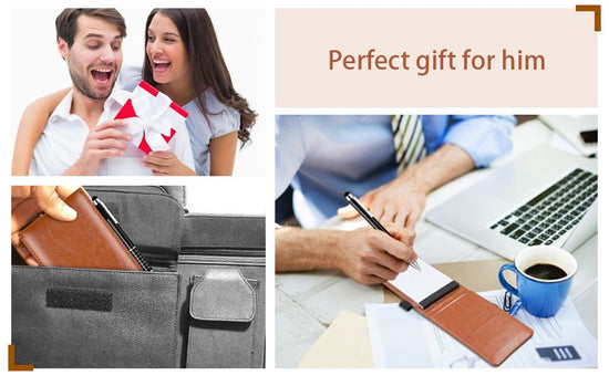 7-Piece Brown Business A7 Pocket Notebook Set - Premium PU Leather Memo Pad, 5 Memo Replacement Refills & 2-in-1 Metal Stylus Pen