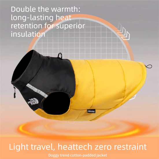 Yellow 2XL Size Dog Clothing — Warm, Thickened Cotton Jacket for Autumn & Winter; Waterproof Pet Vest — Reflective Safety Design, Leash-Compatible