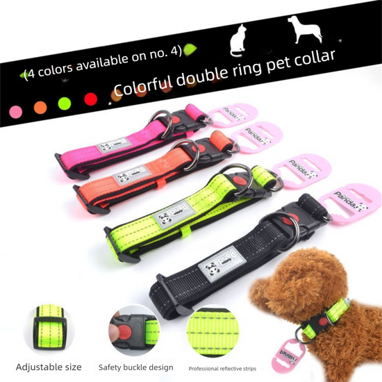Green M size Vibrant Reflective Dog Collar and Leash Set - Adjustable Nylon Pet Harness with Comfortable Padding