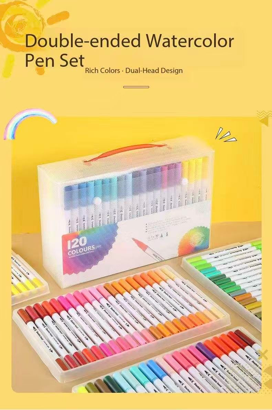 Black 100 COLOURS Dual-Tip Watercolor Marker Set - Colors Washable Art Pens with Brush & Fine Tips for Kids, Students & Artists