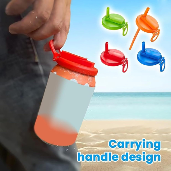 Blue Reusable Soda Can Lid with Straw and Carrying Handle - Spill-Proof Plastic Can Cover for Standard 2.13 Inch Cans, Portable Beverage Protector with Flip-Top Design, BPA-Free Drink Can Converter for Outdoor Parties BBQs Camping