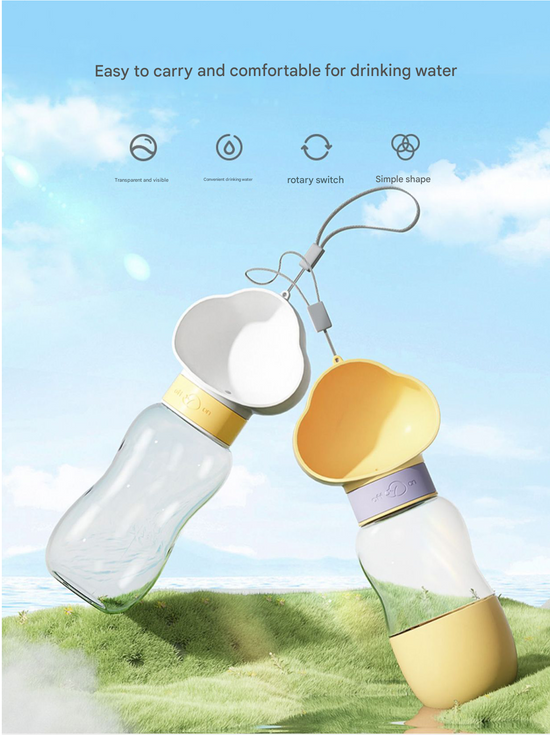 White 350ml Portable Dog Water Bottle - Leak-Proof Pet Travel Water Dispenser, Cloud-Shaped Drinking Bowl, Twist-to-Dispense Design, BPA-Free HIPS/PET Material for Walking Hiking Travel