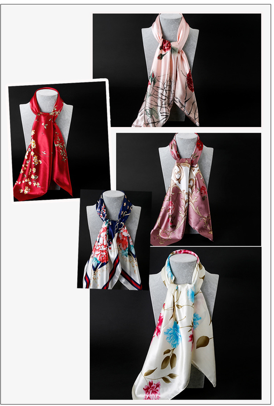 Red Dragonfly and Lotus Flower Painting Elegant 90x90cm Satin Silk Scarf for Women - Double-Sided Printed Square Headscarf Shawl Wrap - Lightweight Versatile Fashion Accessory for Mother&