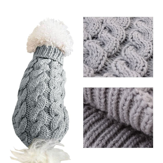 White XL size Cosy Cable Knit Dog Jumper - Warm Winter Pet Clothing, Soft High Neck Design, Small to Medium Dogs, Easy Wear Pullover Style, Ideal for Chilly Evenings and Outdoor Walks