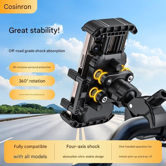 Black Motorcycle Phone Holder 4-Axis Shockproof Anti-Shake Mount for Navigation