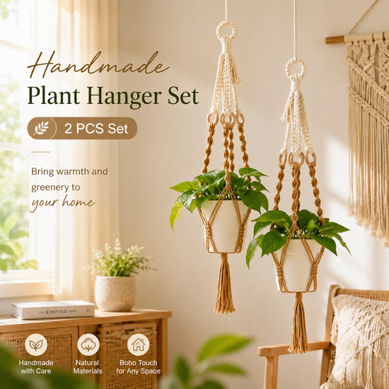 Handmade Plant Hanger Set 2 PCS(Type A), Macrame Hanging Planter Basket with Cotton Rope Woven Design, Boho Plant Holder for Indoor Outdoor Garden Balcony Home Decor, Creative Hanging Flower Pot Holder