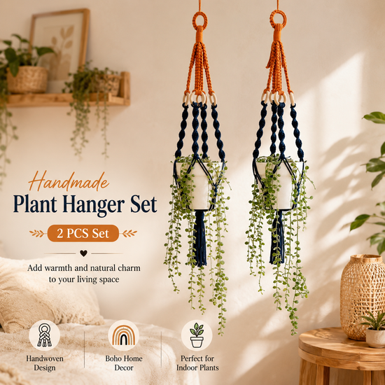 Handmade Plant Hanger Set 2 PCS(Type C), Macrame Hanging Planter Basket with Cotton Rope Woven Design, Boho Plant Holder for Indoor Outdoor Garden Balcony Home Decor, Creative Hanging Flower Pot Holder
