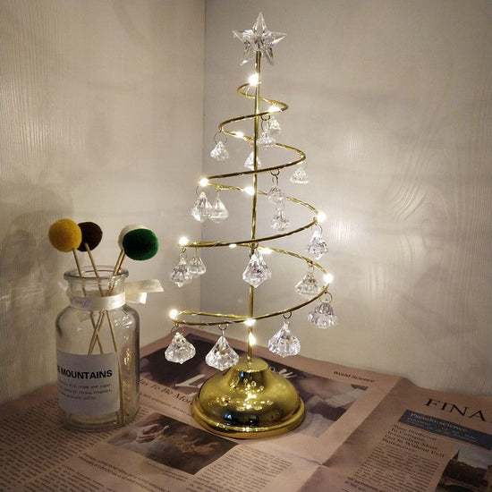 2 Pack Gold & Silver Iron Spiral Crystal Christmas Tree Lamp - Elegant Battery Operated Tabletop Night Light & Ambient Accent LED for Bedroom, Living Room, Birthday & Holiday Decor