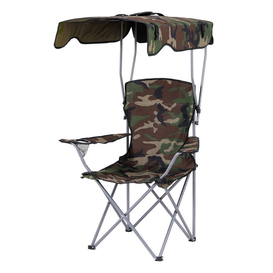 Weisshorn Camping Chair With Canopy Folding Outdoor Portable Seat Lightweight Beach Picnic Fishing Capacity 120KG Army Green
