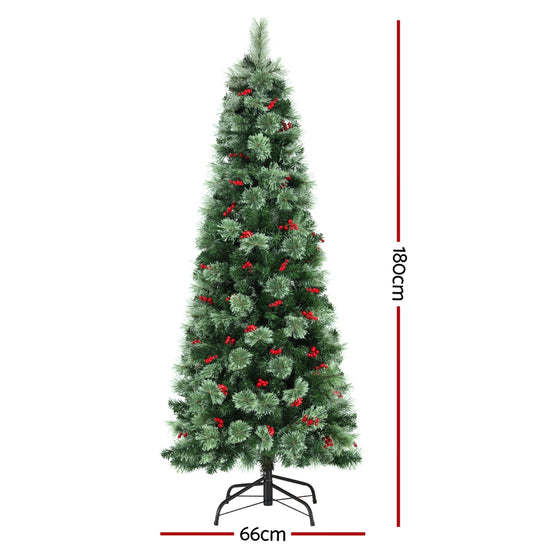 Jingle Jollys Christmas Tree 1.8M LED Xmas Tree Party Decorations Red Barries