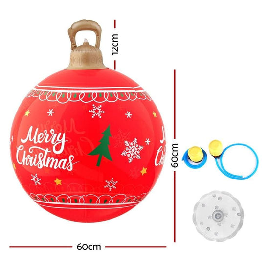 Jingle Jollys Christmas Inflatable Ball Led 60cm Decoration Giant Bauble Red