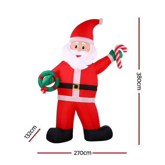 Jingle Jollys Christmas Inflatable Giant Santa 3.8M Height LED Illuminated Decorations