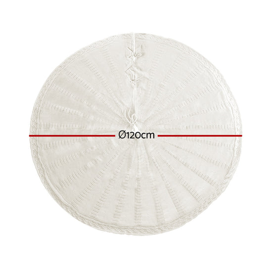 Jingle Jollys Christmas Tree Skirt 120cm Knitted Xmas Tree Ornaments Decor Beige