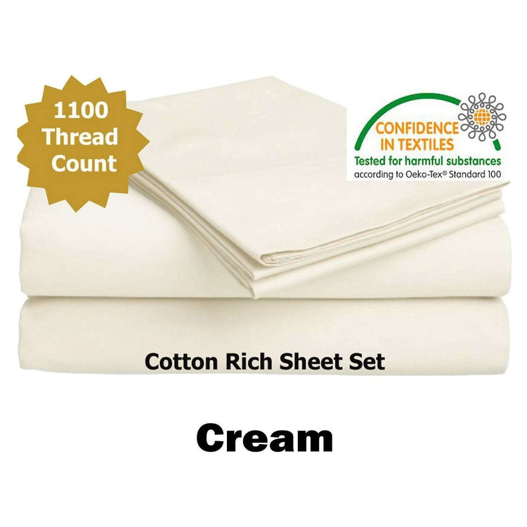 Accessorize 1100TC Cotton Rich Sheet Set Cream Queen