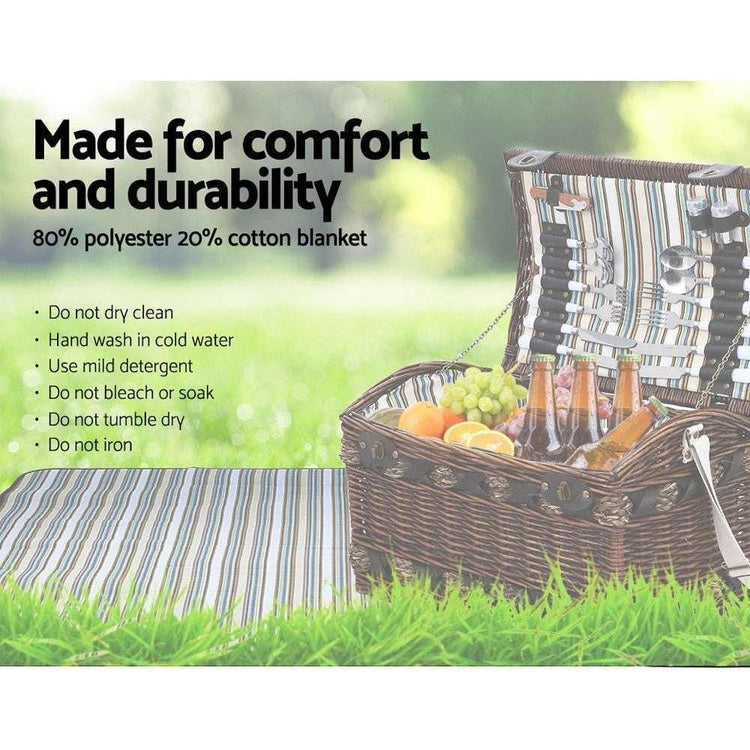 Alfresco 4 Person Picnic Basket Wicker Baskets Outdoor Insulated Gift Blanket
