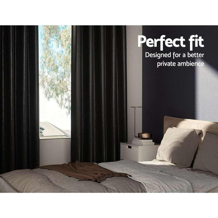 Artiss 2X Blockout Curtains Blackout Window Curtain Eyelet 300x230cm Black Shine - Magdasmall