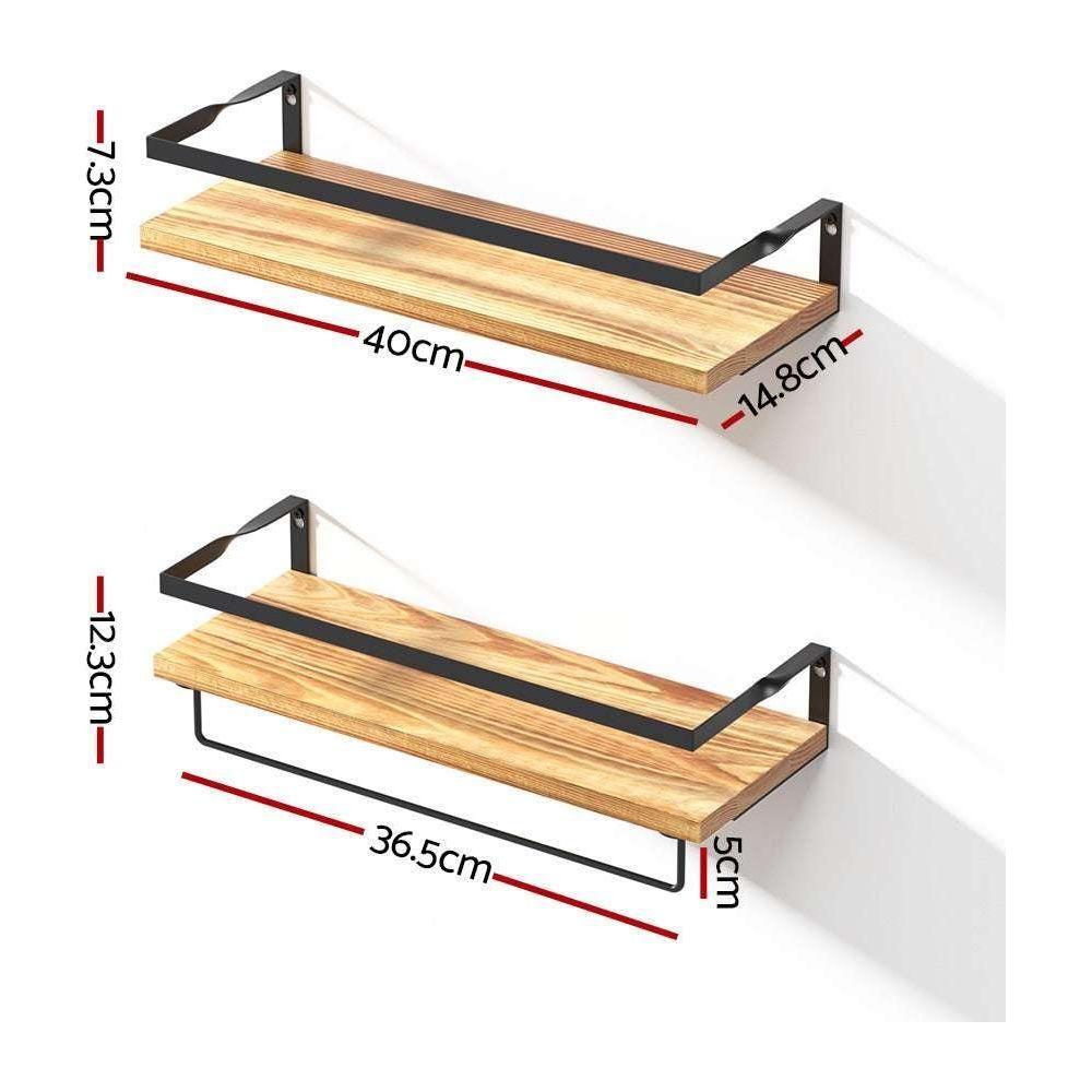 Artiss 2x Floating Wall Shelves Brackets Towel Rail Rack DIY Wall Mount Rack - Magdasmall