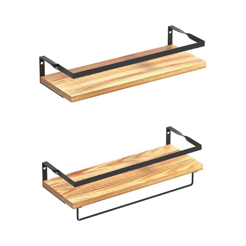 Artiss 2x Floating Wall Shelves Brackets Towel Rail Rack DIY Wall Mount Rack - Magdasmall