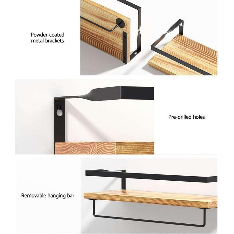 Artiss 2x Floating Wall Shelves Brackets Towel Rail Rack DIY Wall Mount Rack - Magdasmall