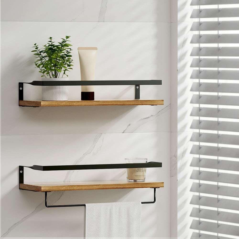 Artiss 2x Floating Wall Shelves Brackets Towel Rail Rack DIY Wall Mount Rack - Magdasmall