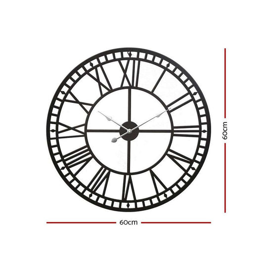 Artiss Wall Clock 60CM Large Roman Numerals Round Metal Luxury Wall Clocks Home Decor Black