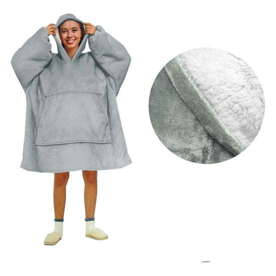 Blanket Hoodie with Sherpa Reverse Plain Silver