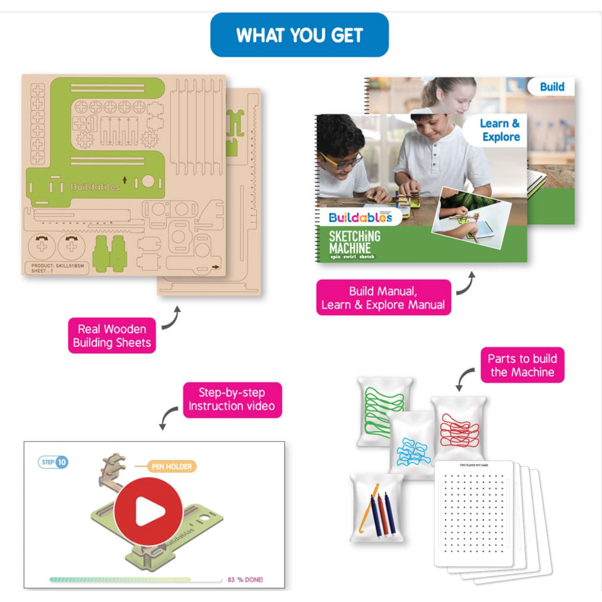 Buildables Sketching Machine - DIY STEM Kit for Kids to Learn Coordinate System and Interlocking Gears