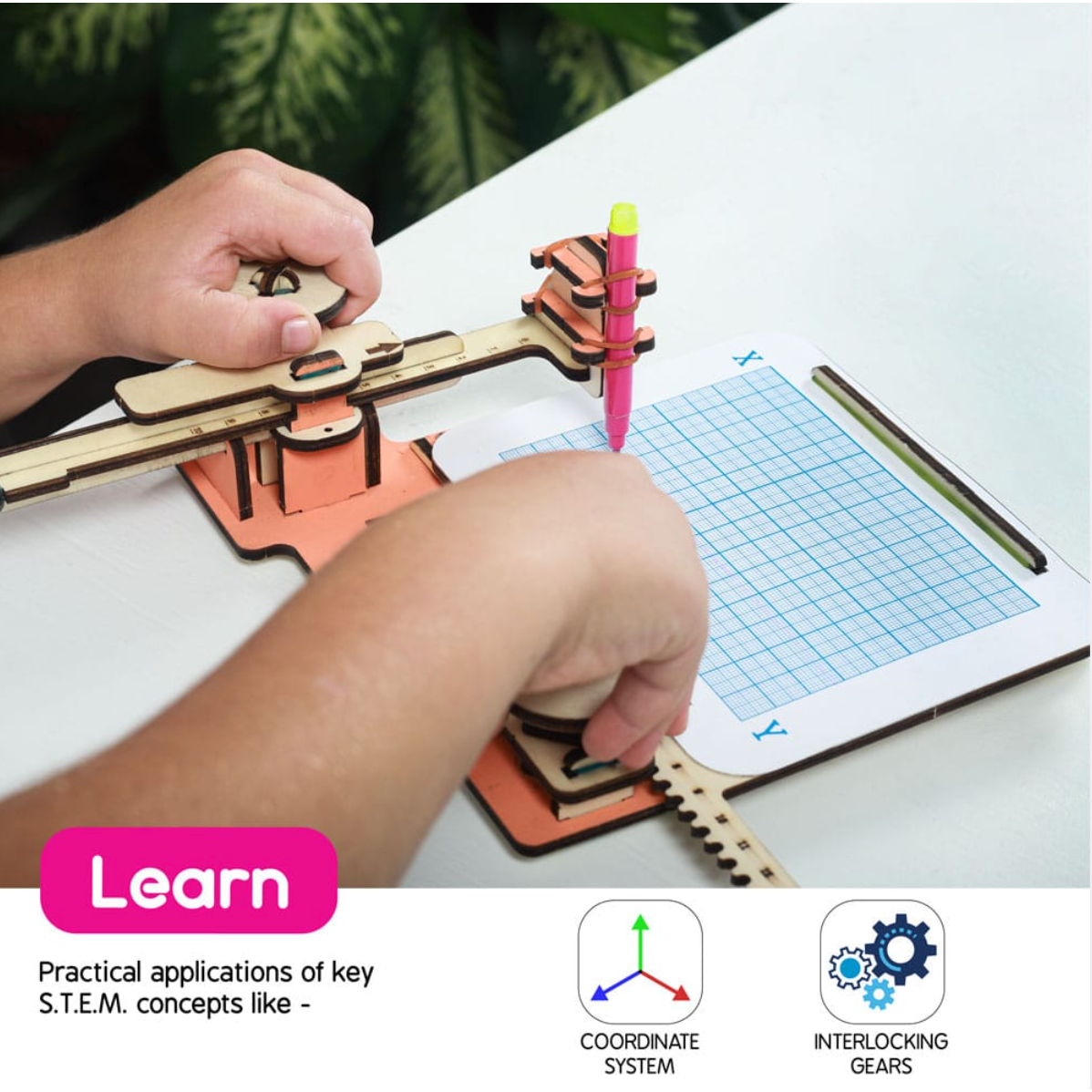 Buildables Sketching Machine - DIY STEM Kit for Kids to Learn Coordinate System and Interlocking Gears - Magdasmall