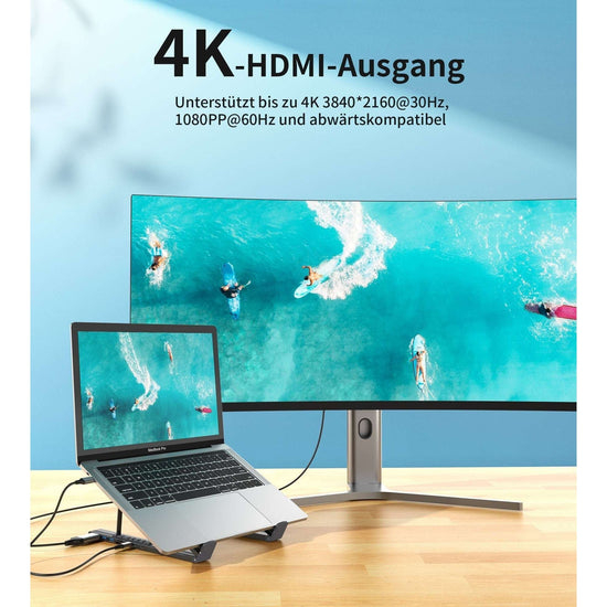 CHOETECH HUB-M48 7-in-1 Hub + Foldable Laptop stand USB-C to HDMI 4K/USB-A/TF&SD/USB-C with PD Charging