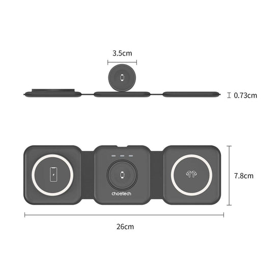 CHOETECH T588-F-BK 3-in-1 Foldable Fast Wireless Charger for Phone/Watch/Earphone