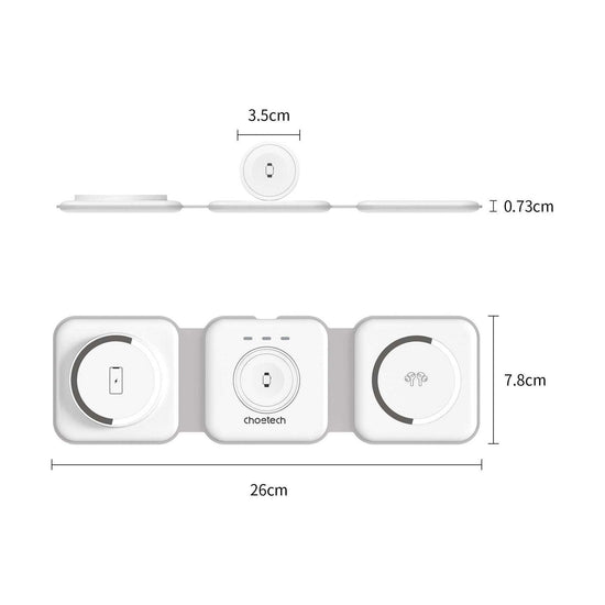 CHOETECH T588-F-WH 3-in-1 Foldable Fast Wireless Charger for Phone/Watch/Earphone